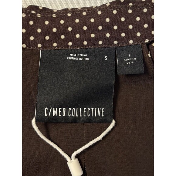 C/MEO COLLECTIVE Brown Polka Dot Wrap Halter Top Small Cropped Zip Back Y2K 90s - Picture 3 of 11